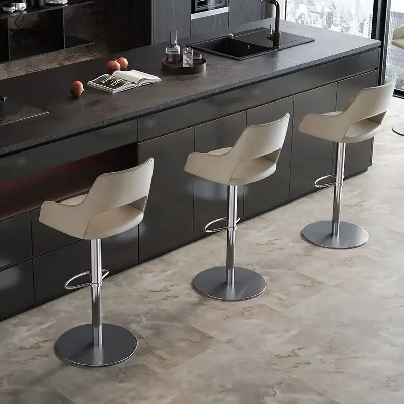 [In Stock] Light Stainless Steel Bar Chair Modern American-Style Armrests Rotatable & Height Adjustable Model