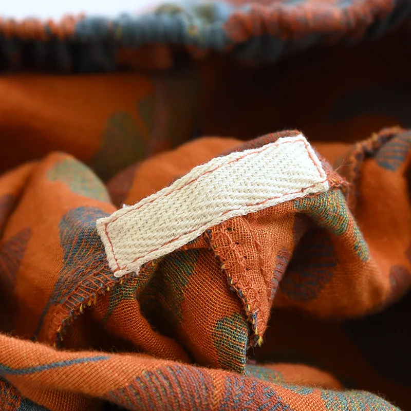 2026 Neue Frühjahr-Sommer Damen-Pyjamas aus 100% Baumwollkrepp, bequeme, lockere Hosen mit großem Blattmuster, dünne Hosen für zu Hause – Detail 15