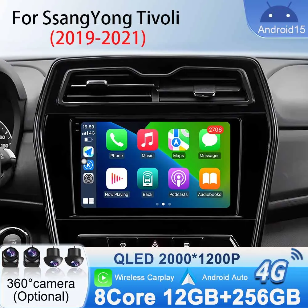 

360 Camera DSP Car Radio for SsangYong Tivoli 2019 - 2021 Carplay Auto Navigation Multimedia Video GPS 2Din Player Android 15 BT