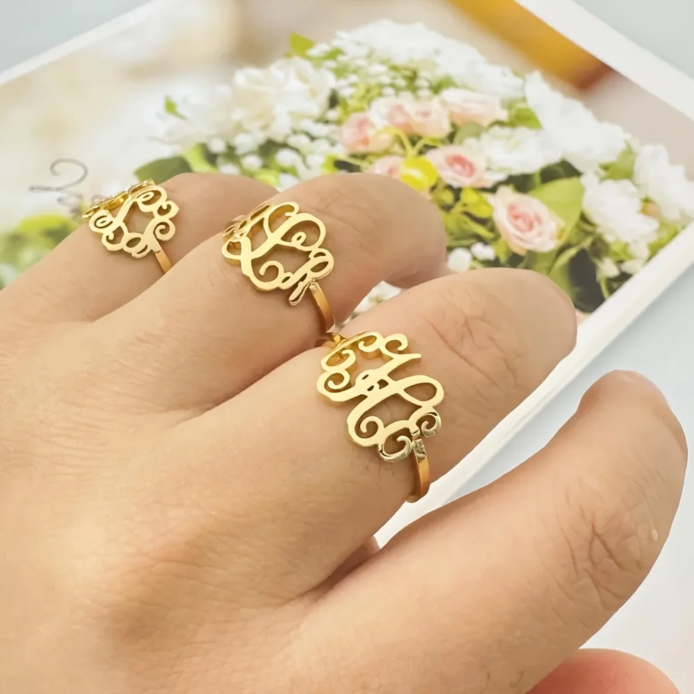 

Custom Monogram Initial Rings For Women Stainless Steel Personalized Gold Color Letter Name Ring Fashion Jewelry Accessories