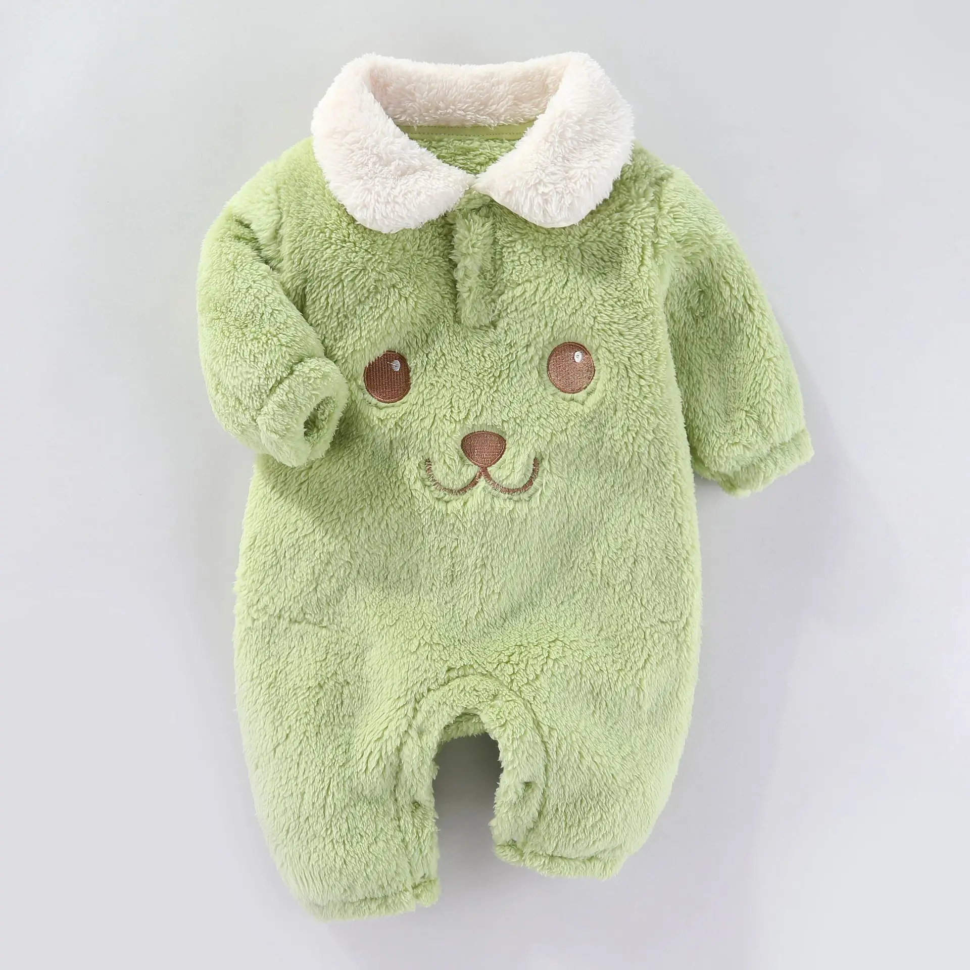 UNIFEMEN Autumn Winter Baby Boys Jumpsuit Fleece Cartoon Bear Turndown Collar Warm Newborn Boys Bodysuit Infant Boy Outerwears