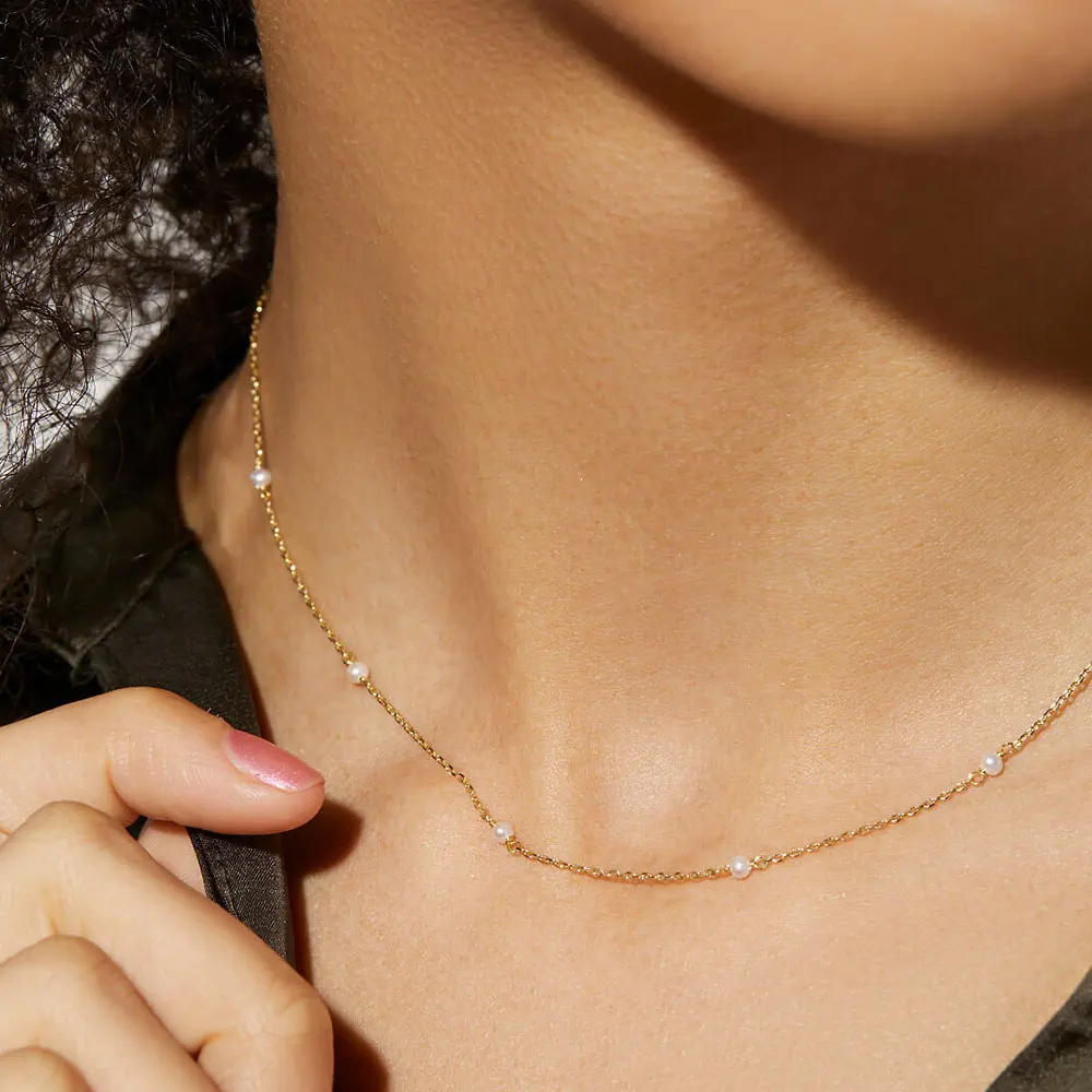 DPLAOPA 925 Sterling Silver Collar Demi Freshwater Pearls Choker Long Chain Necklace Cubic Zirconia Fine Jewelry Gift