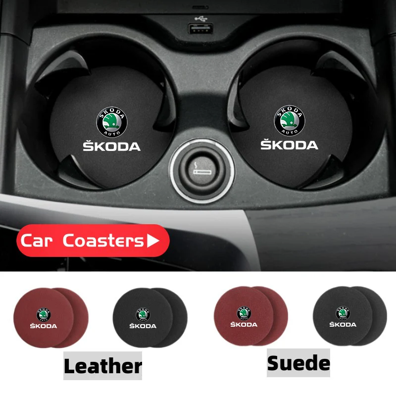 Car Coaster Water Cup Bottle Holder Anti-slip Pad Mat Interior For Skoda Rapid Kodiaq Karoq Fabia Kamiq MK3 Roomster Enyaq