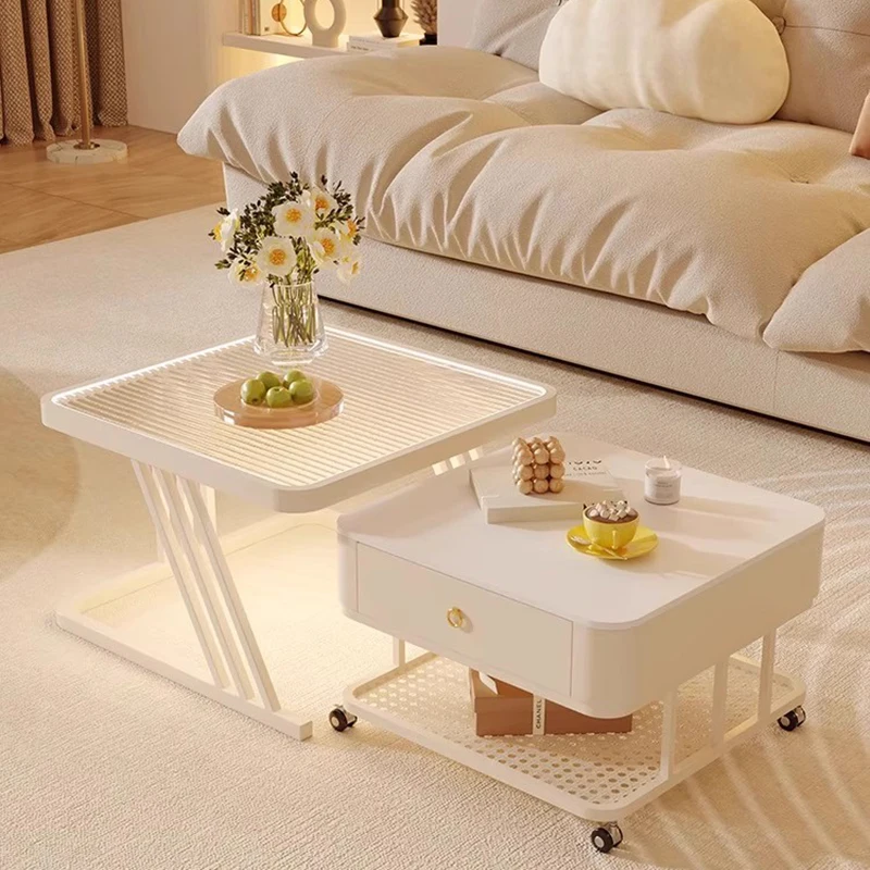 Rustic White Coffee Table Designer Storage Wheel Minimalist Design Luxury Coffee Table Modern Unique Couchtisch Furniture Home