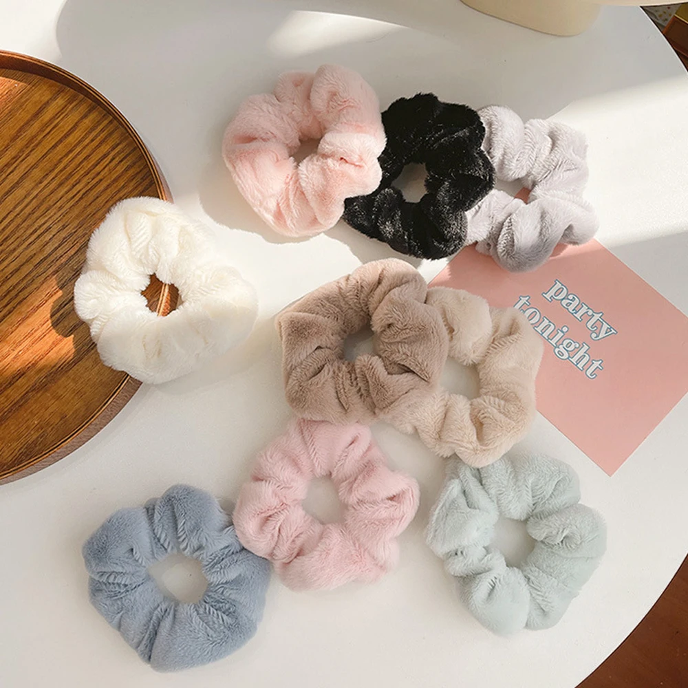 Soild Color Plush Scrunchies Elastic Soft Velvet Hair Ties Women Girls Ponytail Holder Rubber Band For Thick Hair image 6