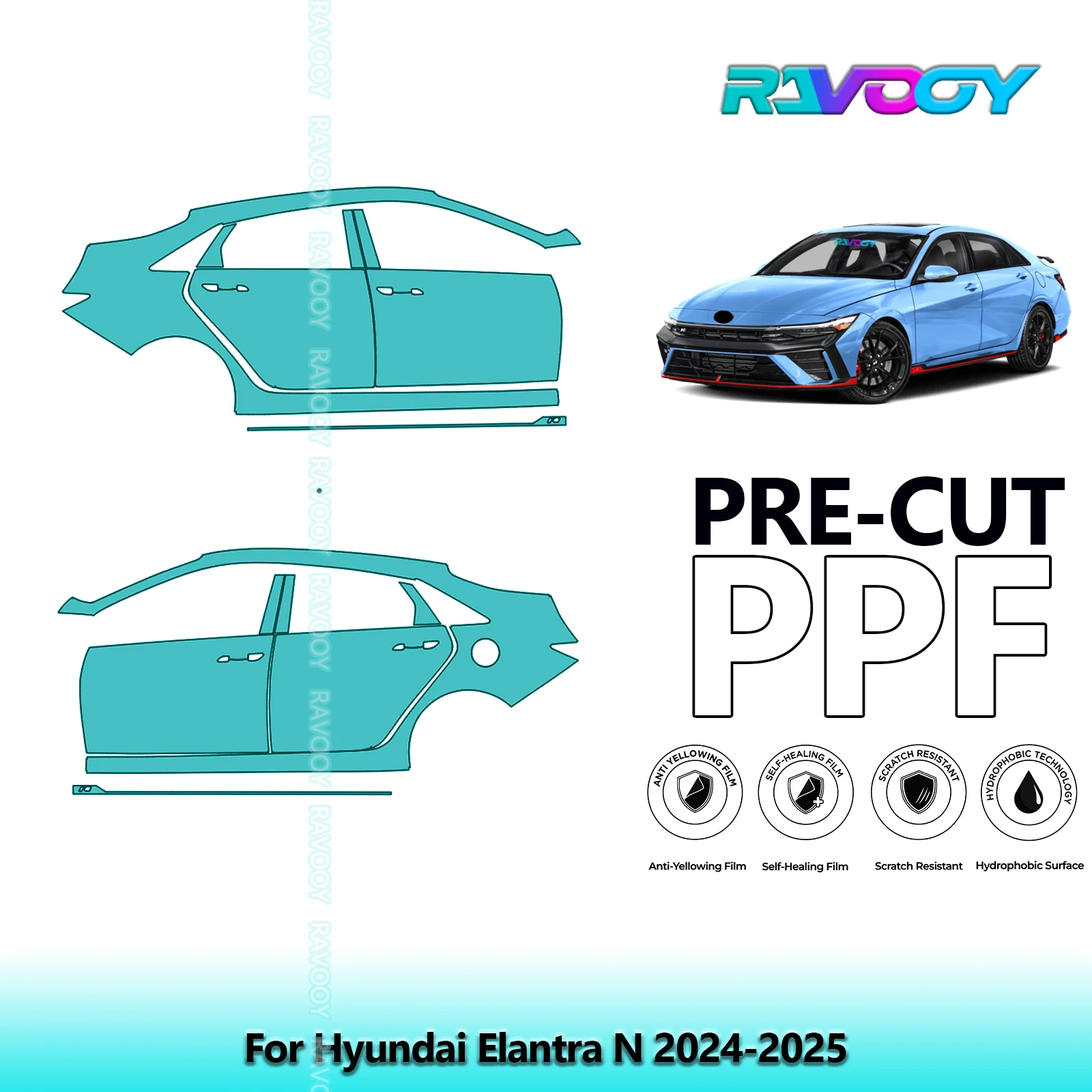 

For Hyundai Elantra N 2024-2025 8.5mil Clear Matte Pre-Cut PPF Door & A/B Pillar Kit TPU Paint Protection Film Set