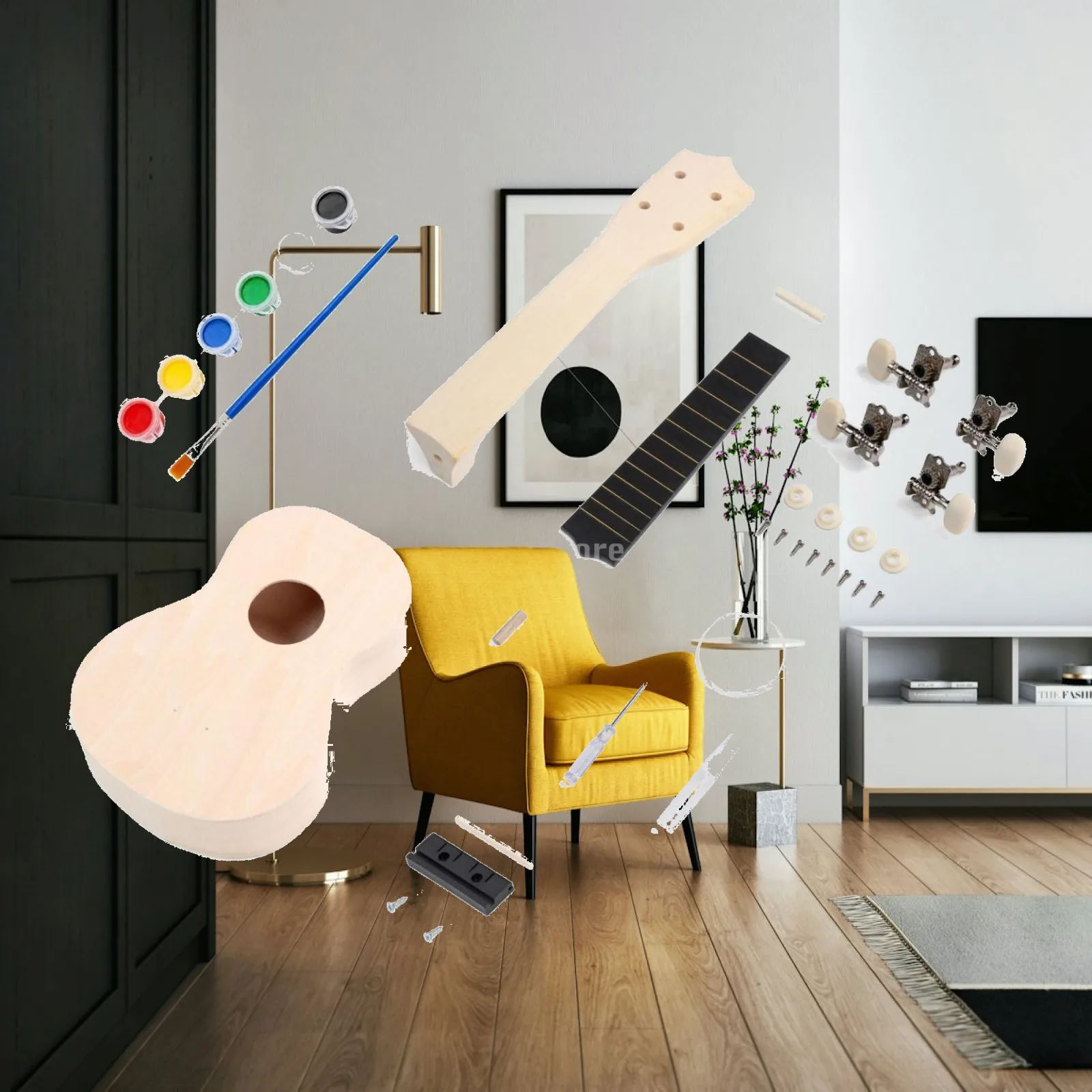 DIY Ukulele Kit 21-Inch Build Your Own Ukulele Kit Wooden for Classroom Projects