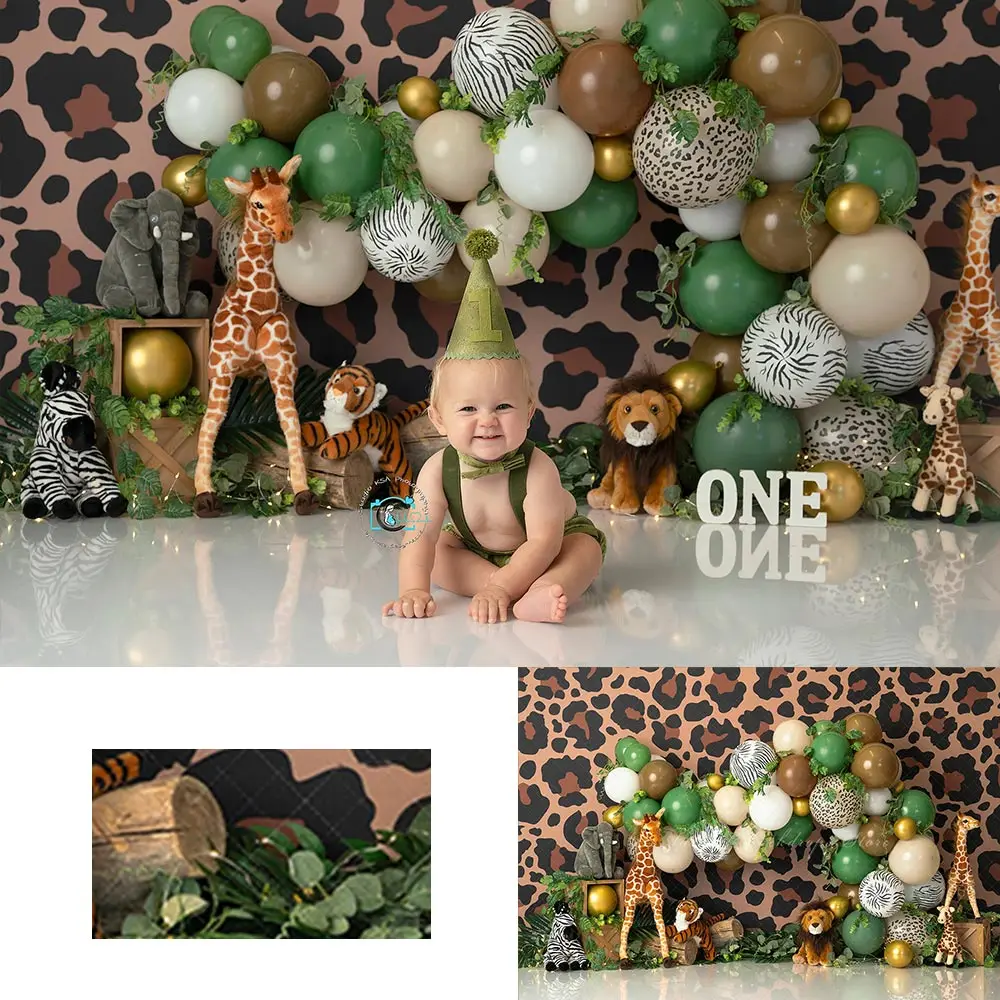 

Safari Animals Balloon Arch Photography Backdrop Kids Baby Cake Smash Photocall Decors Child Adult Birthday Studio Backgrounds