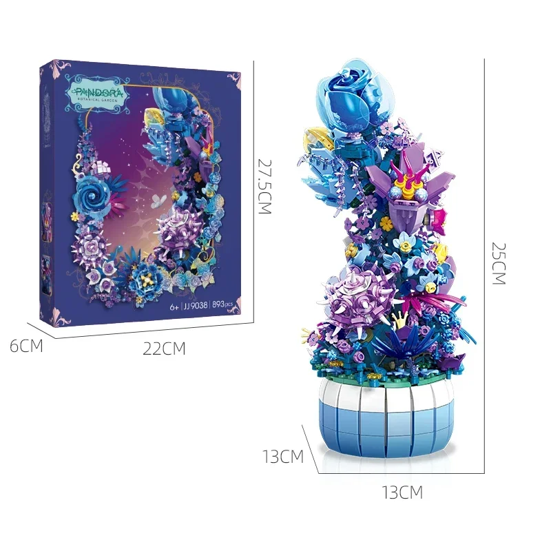 Creative Potted Flower Building Blocks Colorful Rose Lavender Flower Model Bricks Desktop Decoration DIY Toys Holiday Gifts