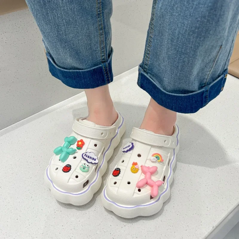 Rubber Slippers Flat Shoes Female Cover Toe Slides Summer Clogs Woman Soft Beach Fabric Concise PU Casual Fretwork Basic