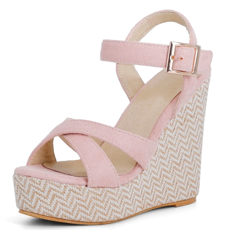Wiggen Sandalen Vrouwen Zomer 2026 Platform Hoge Hakken Gladiator Slippers Zwart Roze Gebreide Party Schoenen Vrouwelijke Grote Maat 45