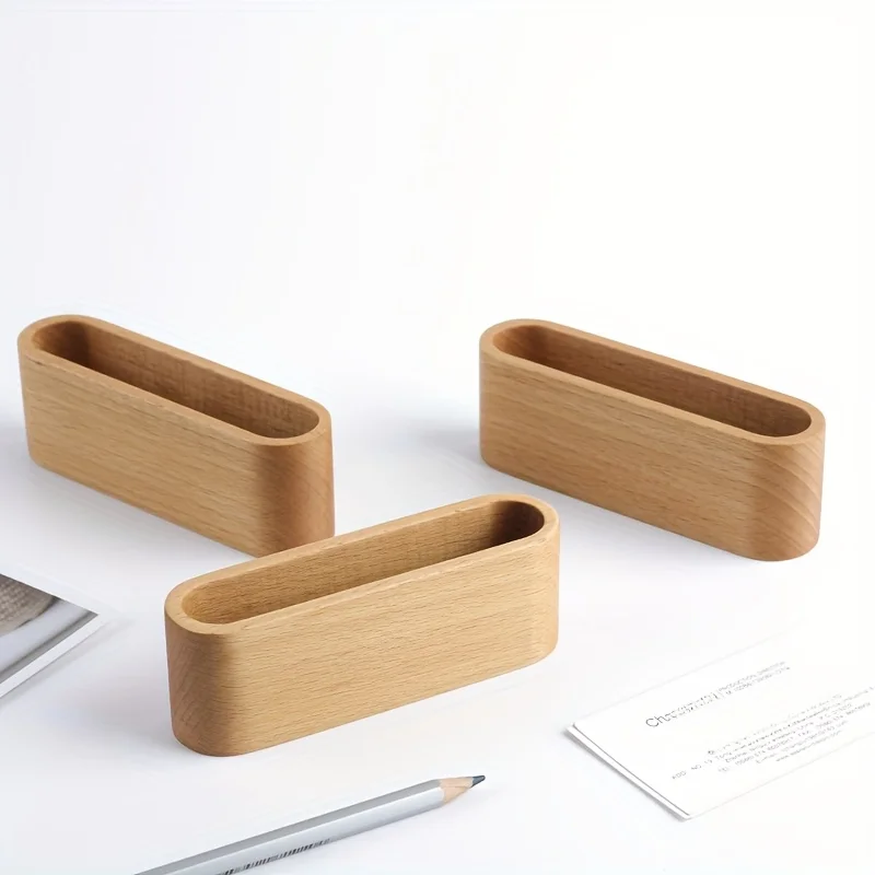 حامل بطاقات عمل فاخر من خشب الزان - منظم مكتب تنفيذي، حامل عرض بطاقات خشبي ذو سعة كبيرة، صينية سطح مكتب بسيطة #2