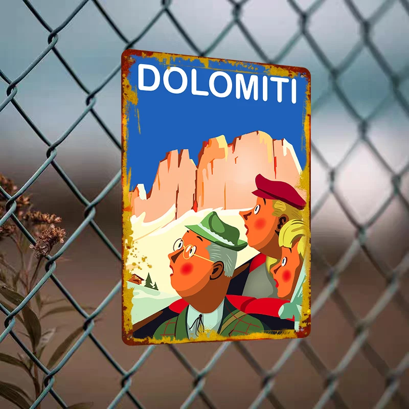 Vintage Dolomiti Mountains Landscape Metal Wall Art Alpine Travel Theme Home Decor Mural