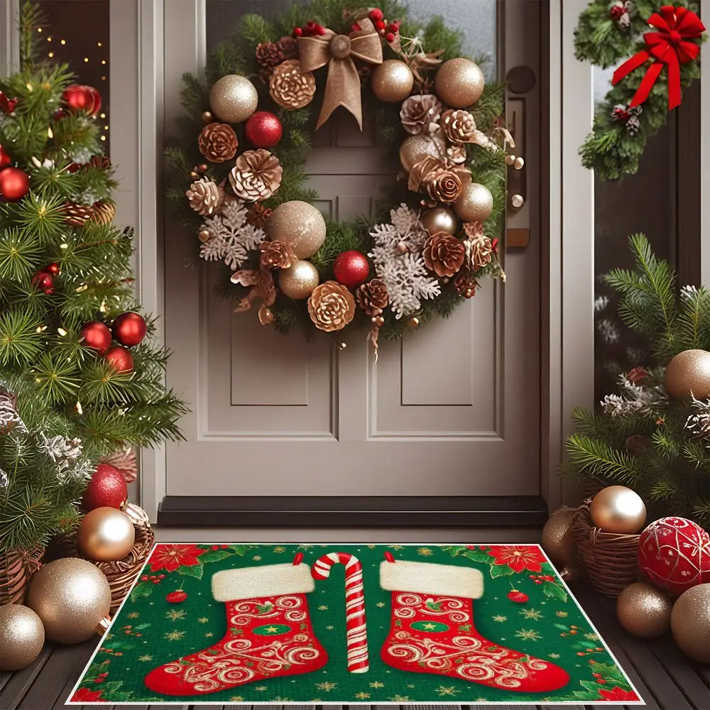 

VIKAMA Christmas Rug Non-slip, waterproof, stain-resistant, and warm Home decor Christmas stocking pattern doormat