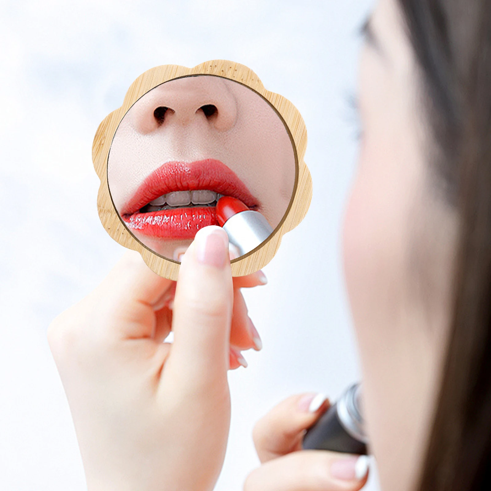 

Wooden Makeup Mirror Compact Travel Size Small Handheld for Purse High Clarity Creative Design Versatile Use Household