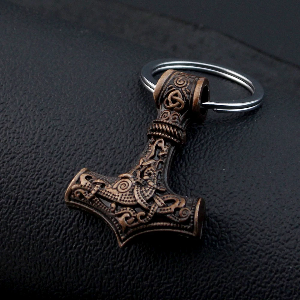 Norse Thor Hammer Mjolnir Scandinavian Rune Amulet Keyring Vegvisir Anchor Pendant Male Jewelry