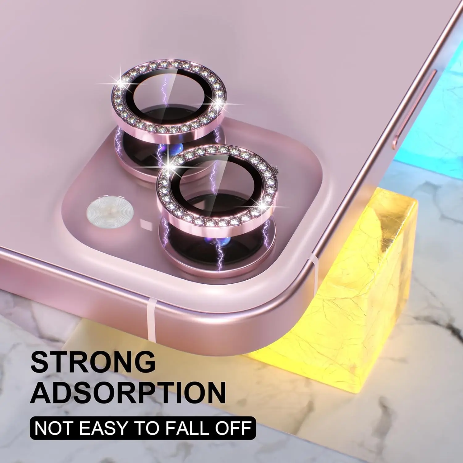 1PC Pink Glitter Diamond Camera Lens Protector for iPhone 17 16 15 14 13-11 Pro Max 9H Tempered Glass Case Friendly Anti-Scratch view 2