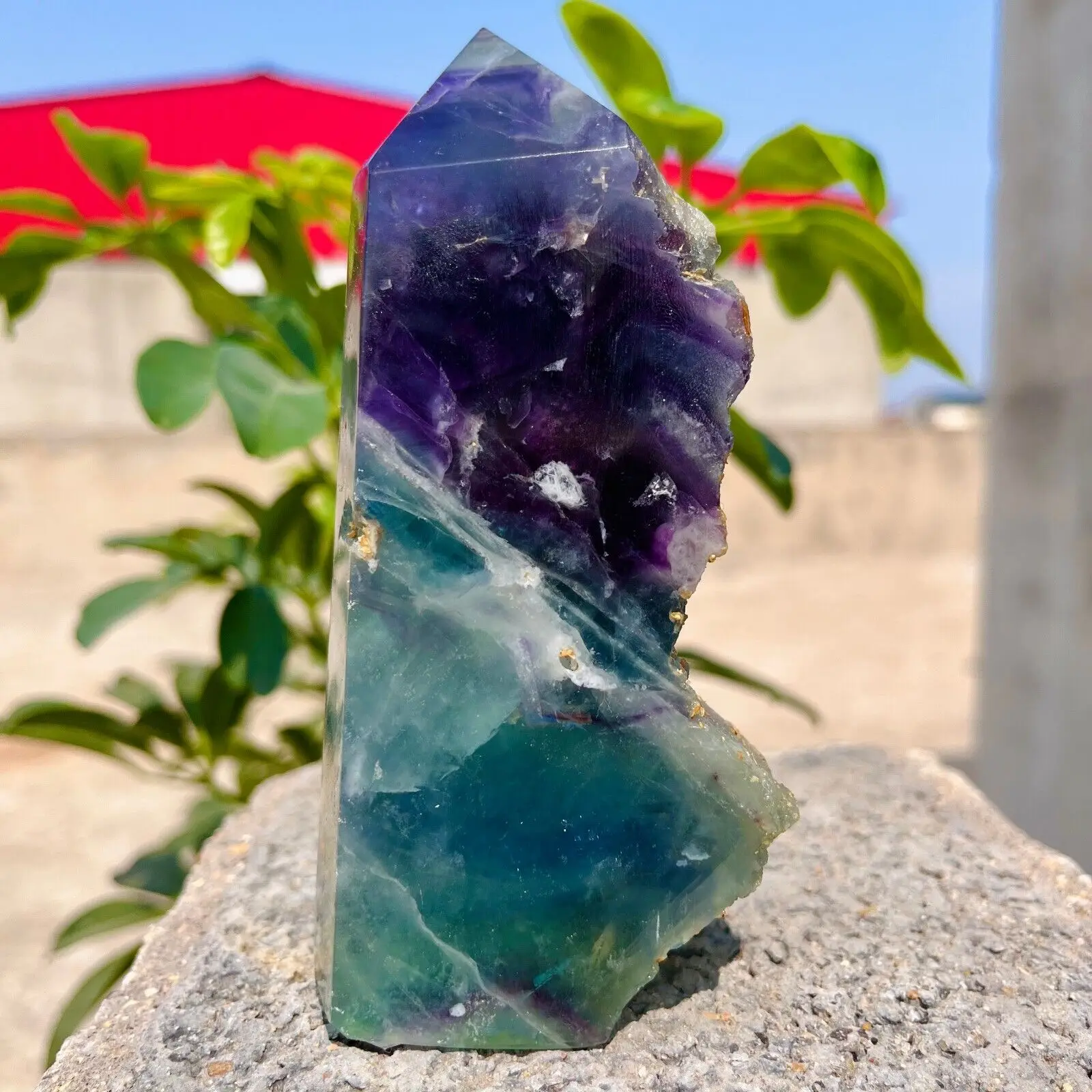 Natural Fluorite Obelisk Quartz Crystal Healing Reiki Wand Tower Point