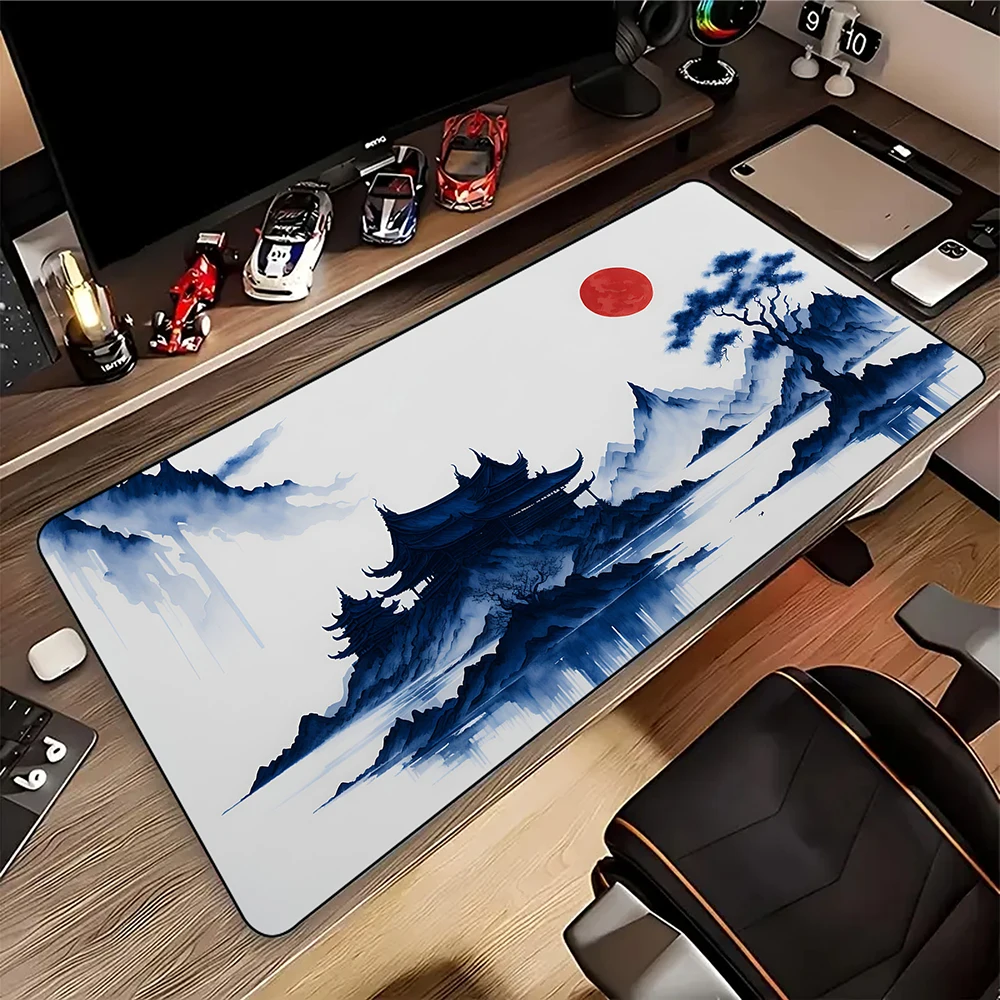 Nouveau tapis de souris d'art japonais de sérénité de montagne ordinateur Gamer grand tapis de souris tapis de clavier de jeu tapis de bureau tapis de Table en caoutchouc XXL