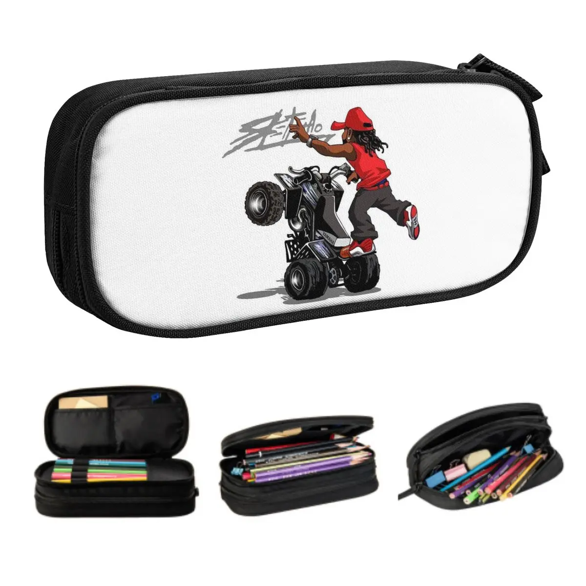 Custom Kawaii Extreme Speed Stunt Sport Motorcycle Pencil Case for Girl Large Storage Mobile Bike Cartoon Pencil Box Stationery