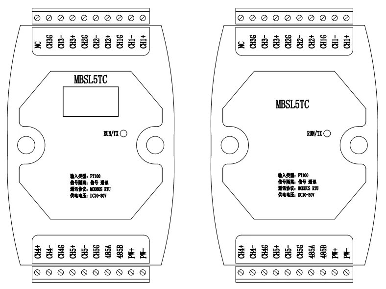 5-channel PT100 Temperature Acquisition Module via Isolated RS485 Interface Modbus RTU with 5-channel 24-bit ADC