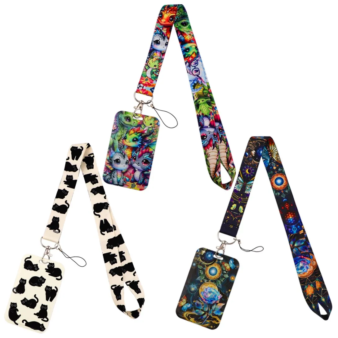 

Dragon Black Kitten Pattern Neck Strap Lanyard Key Chain ID Card Cell Phone Strap USB Badge Holder Rope Pendant Decorations