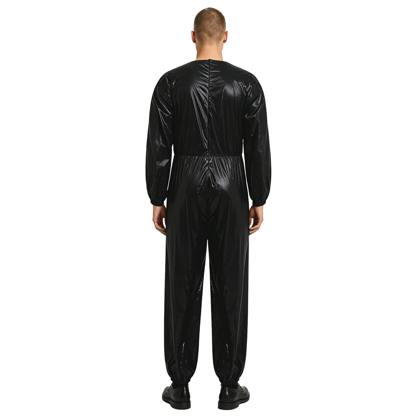 Unisex Adults Sauna Sweat Jumpsuit Waterproof Weight Loss Fitness Workout Unitard Back Zipper Long Sleeve Long Pants Bodysuit