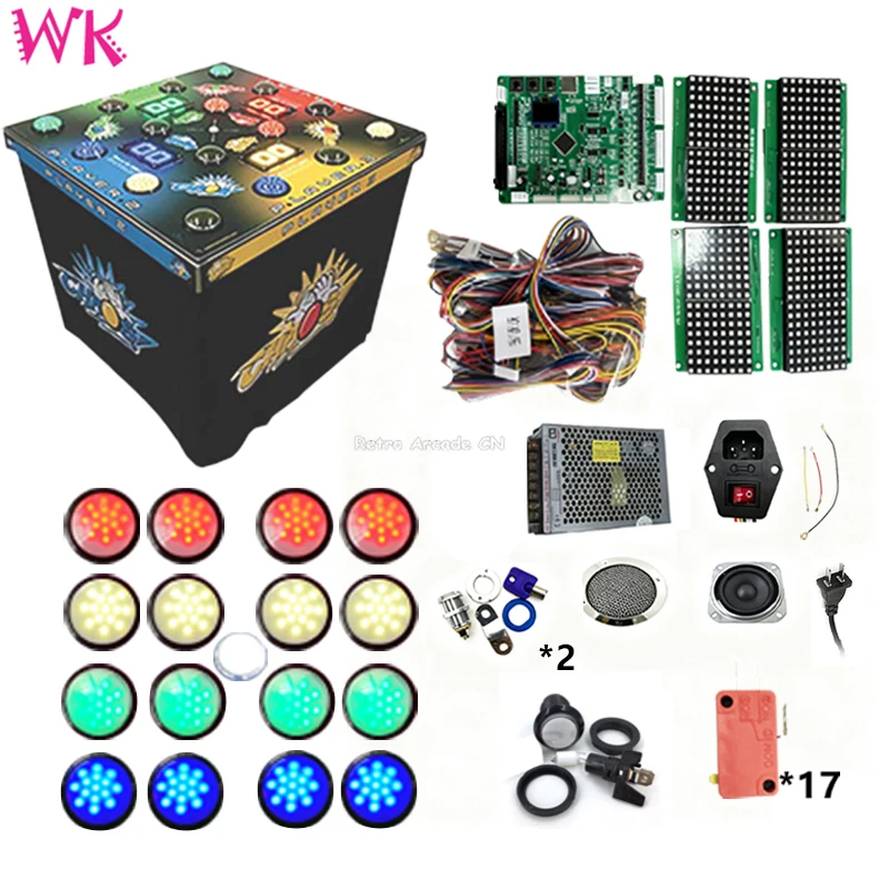 4 Players Chaos Strike Arcade Game PCB Motherboard + 4x16x16 LED Matrix Display + Wiring Harness Replacement Parts