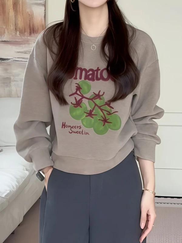 

Стильный свитшот с круглым вырезом для женщин, новинка 2026 года, модный осенне-зимний топ свободного кроя с длинными рукавами для полных женщин