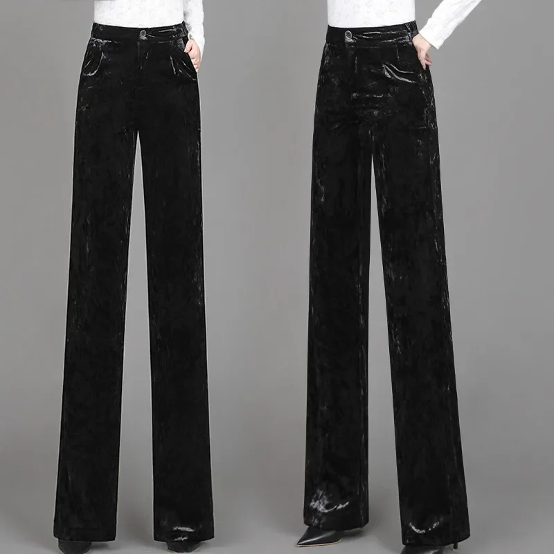 Wide leg pants for women with a high waist and a drooping feel. 2024 autumn/winter new black slimming casual straight leg pants