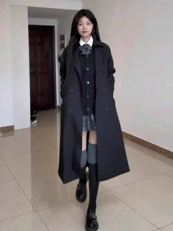 

Корейское женское черное пальто-жакет в студенческом стиле, весна 2026, новинка, маленький размер, средней длины, премиум-класса