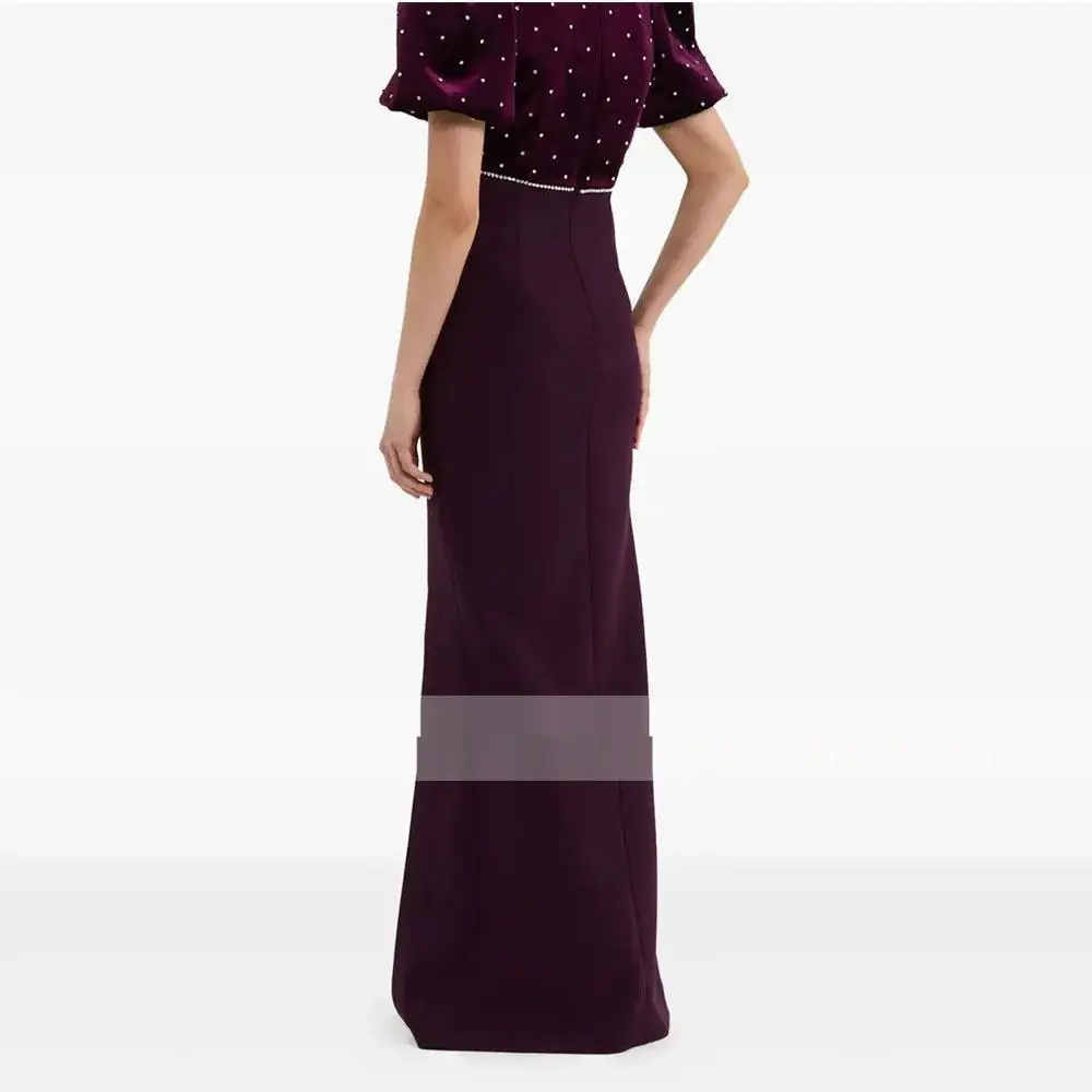 customized  Women's Evening Gown Mermaid Floor Length Formal Wedding Party Dress O Neck Saudi Dress Short Sleeves Beading Prom D