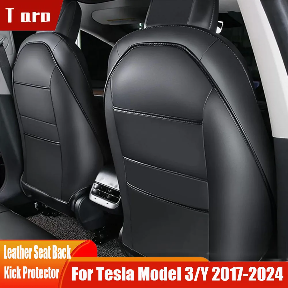 For Tesla Model 3 2024 Model Y Leather Seat Back Protector Backseat Kick Mats for Kids Extra Organizer Pocket Scratchproof Pad