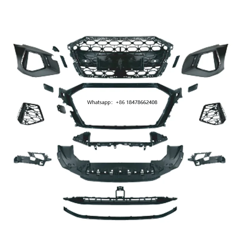 

YICKU New Design Auto Parts A3 Upgrade RS3 Style Body Kit Front Bumper Lip Rear Diffuser Grille PP Material Black 2021-2024
