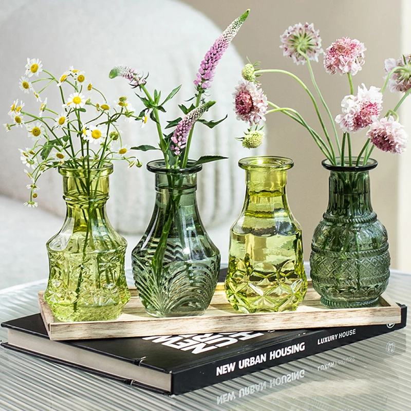 Glass Bud Vase Set of 4 Tabletop Centerpiece Vase For Home Office Decor Wedding Housewarming Gift Vases For Flowers