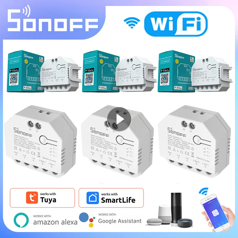 

SONOFF DUAL R3 Lite MINI WiFi Smart Switch Smart Home 2 Gang Dual Relay Module Via EWelink Alexa Google Home Accessories