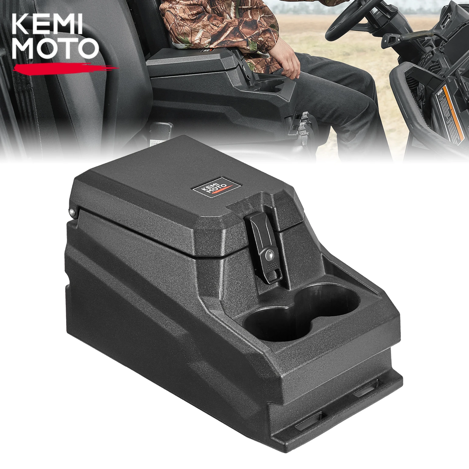 KEMIMOTO UTV Seat Center Console Black PP Storage Box for Can-am Defender HD5 HD8 HD10 HD 5/8/10 Max XT Cab 6x6