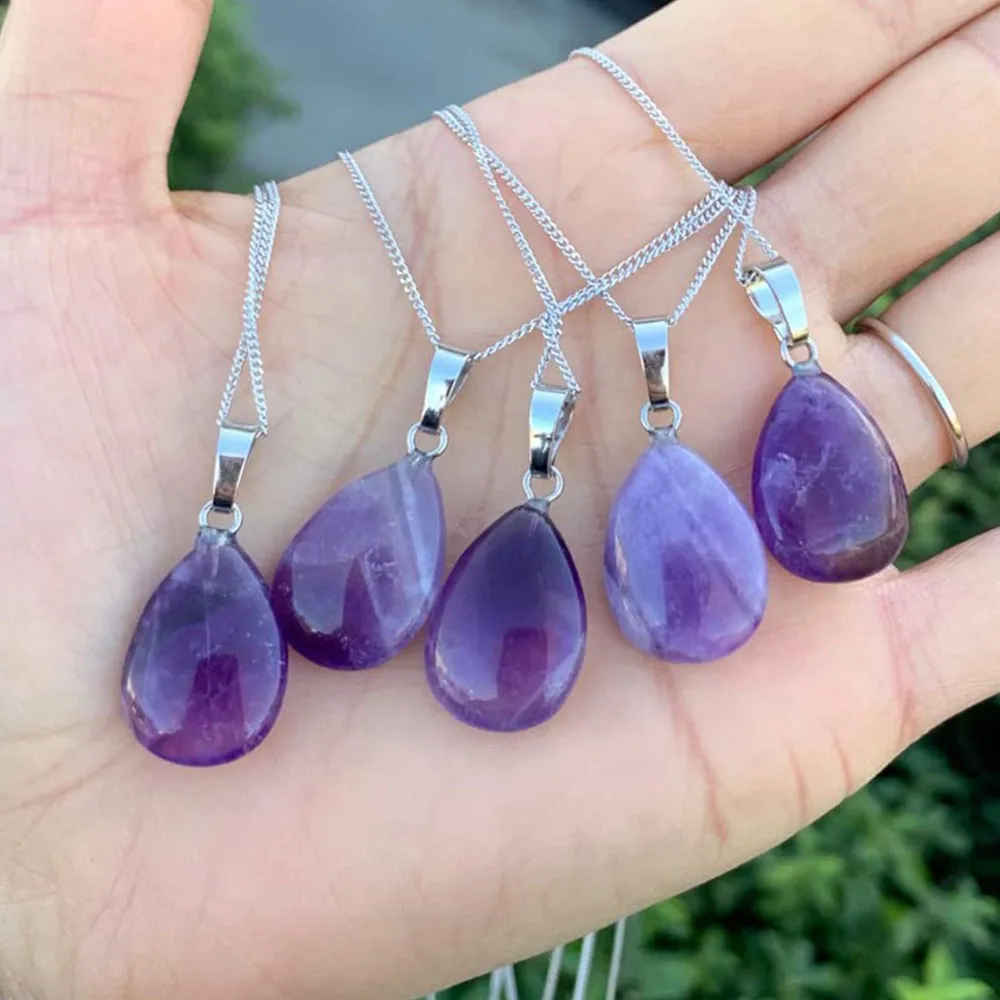 Natural Amethyst Teardrop Pendants Water Drop Shape Chakra Gemstone  Healing Crystal Necklace Jewelry Making for Women Girls