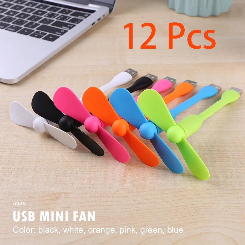 12Pcs Mini Portable Micro Fan Mobile Phone Mini Fan Charging Treasure Cooling Fan USB Gadget Fans Tester For Type-C