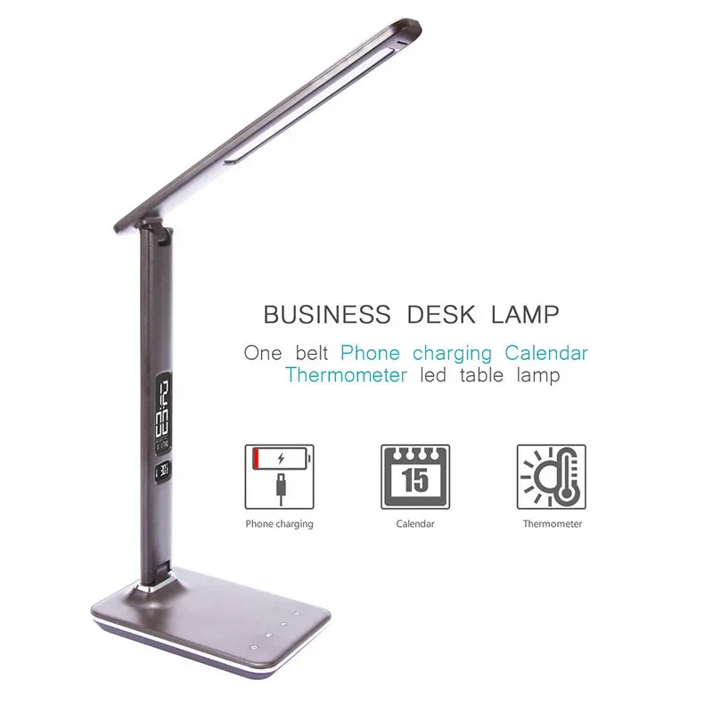 Modern Leather 8w Dimable Office Desktop Light Led With Usb Charging Port Three Color Temperature For Business Work Gift