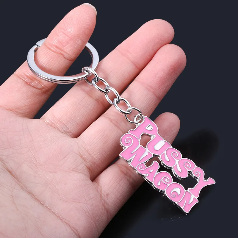 Creative Alloy Fashion Movie Sexy Kill Series Pussy Wagon Key Ring Letter Pendant necklace Accessories Ladies Men Gift Keychain