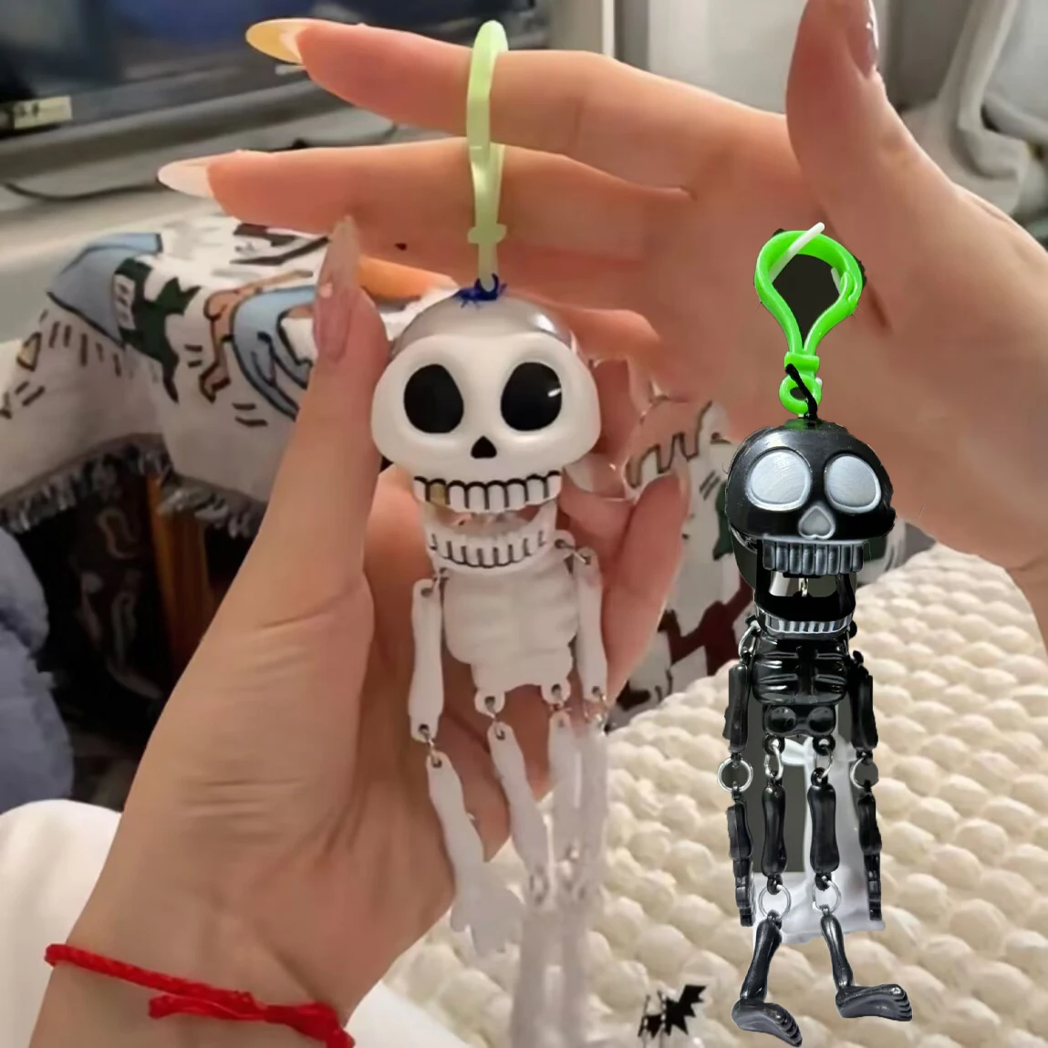 جديد 1 قطعة متعة تتحرك الجمجمة المفاتيح هالوين الهيكل العظمي قلادة كيرينغ للنساء الرجال المجوهرات حقيبة اكسسوارات هدية الجمجمة الحرف اليدوية