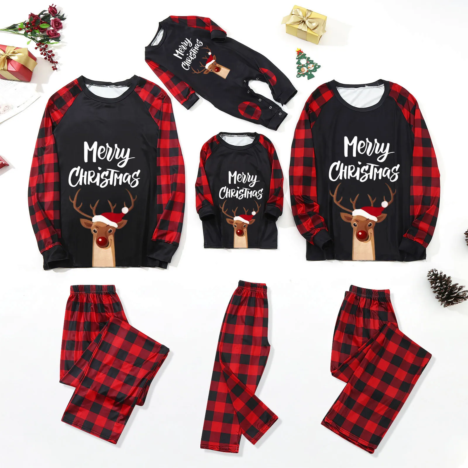 Family Christmas Matching Pajamas Set Mom Father Kids Baby Family Matching Clothes Xmas 2PCS Sets Men Women Size Plus SizeS-4XL