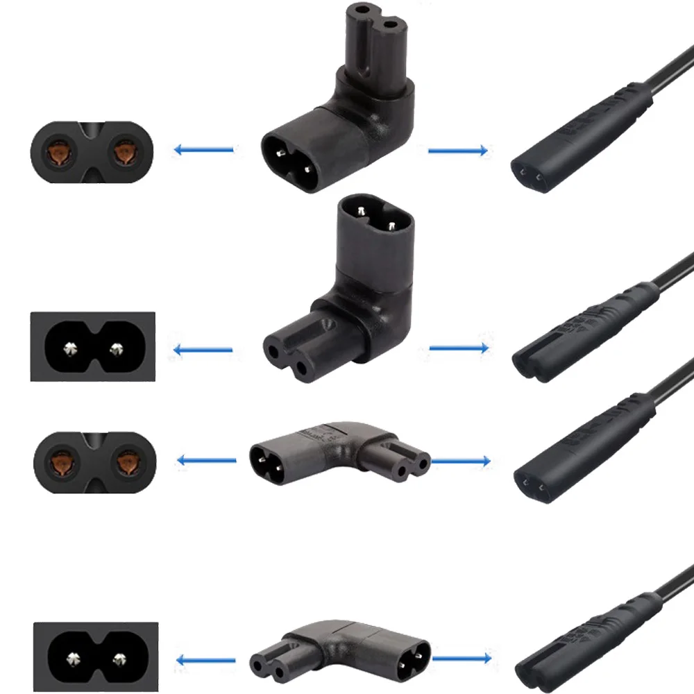 

IEC320 2Pin C7 Female to C8 Male Power Plug 90° Up Down Left Right Angled IEC320-C8 TO C7 AC250V 2.5A Power Adapter Converter