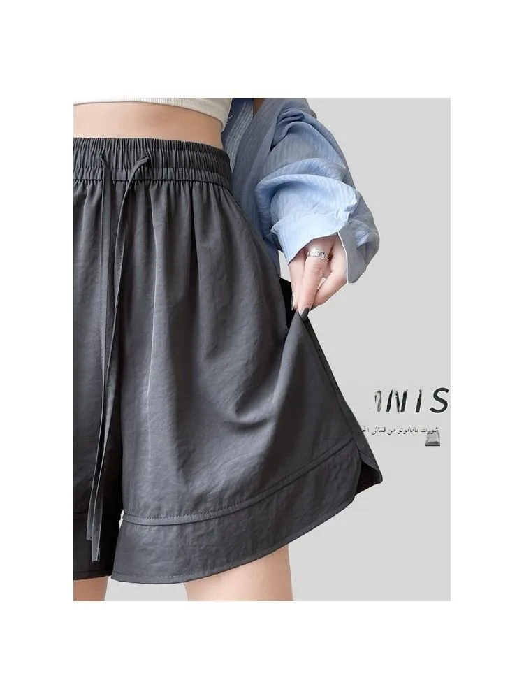 White Quick-Dry Sports Shorts Women Summer Thin Loose Cool Large Size Five-Quarter Pants High Waist Polyester Fiber Casual Pants