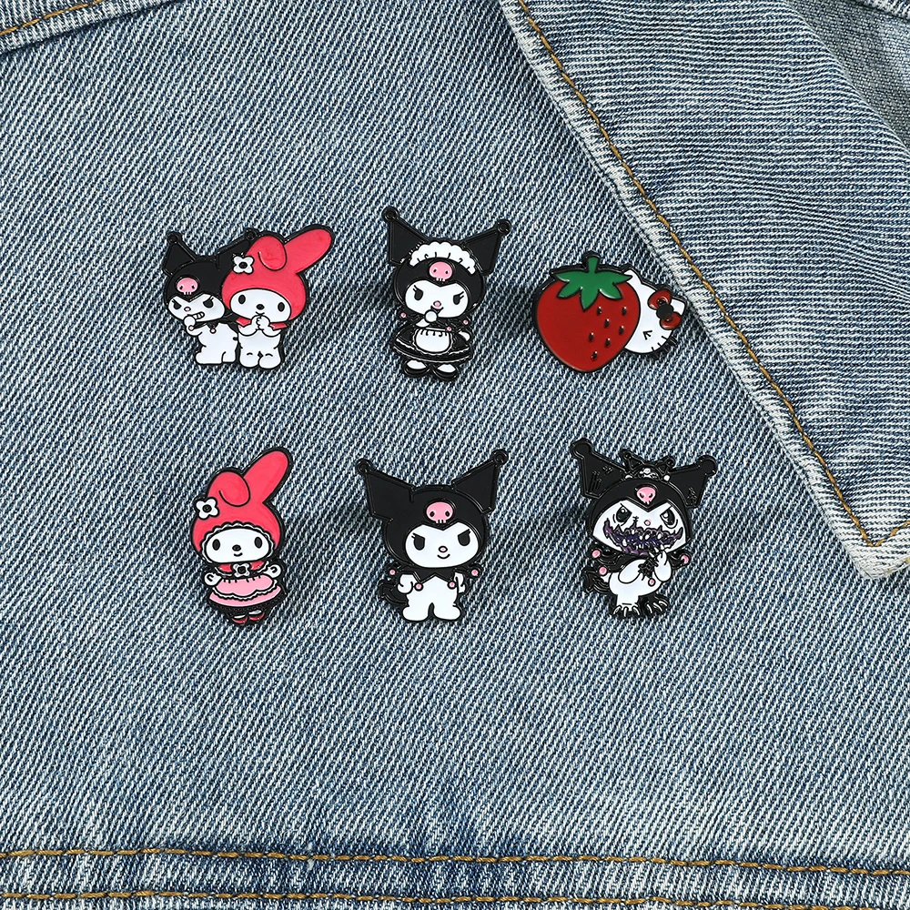 Sanrio-Alfileres esmaltados para mochila para mujer, broches de Hello Kitty de dibujos animados, Kawaii, Kuromi, My Melody, Anime, insignias de Metal, joyería
