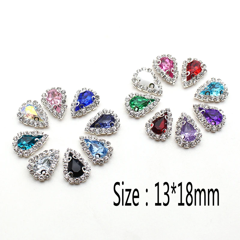 New 10Pack Drop Shape Acrylic Rhinestone Flat Buttons DIYSilver Plated For Bow Hair Accessories Hand Sewn Decorative Accessories
