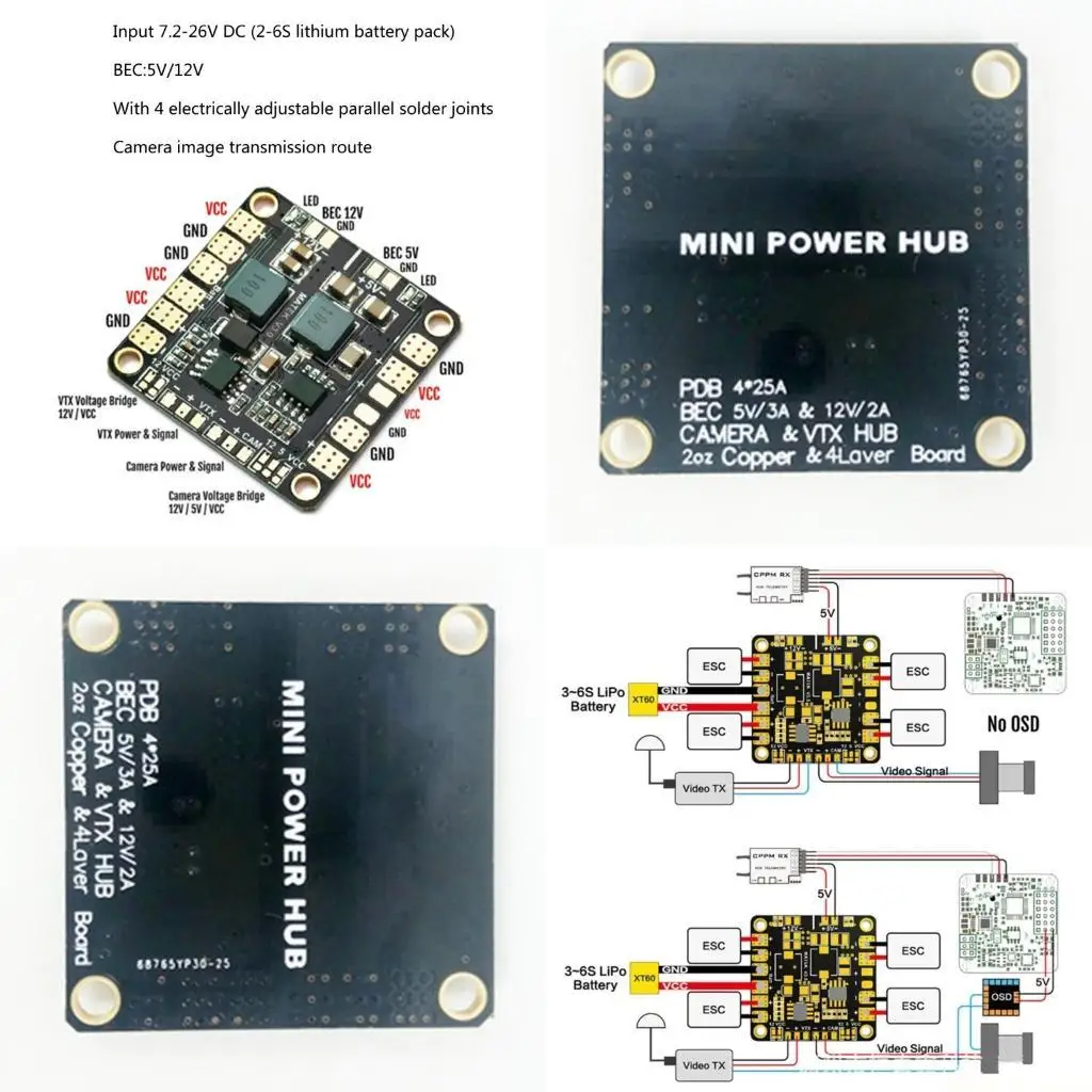 M5TD Matek Mini Power Hub Power Distribution Board PDB w/ BEC 5V & 12V for FPV QAV250