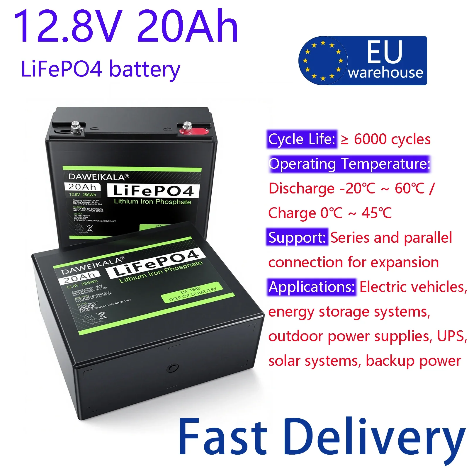 Akumulator litowo-żelazowo-fosforanowy LiFePo4 12V 20Ah, akumulator głębokiego cyklu 12V LiFePo4, odpowiedni do hulajnóg dziecięcych, silników do łodzi, kamperów, motocykli elektrycznych, możliwość