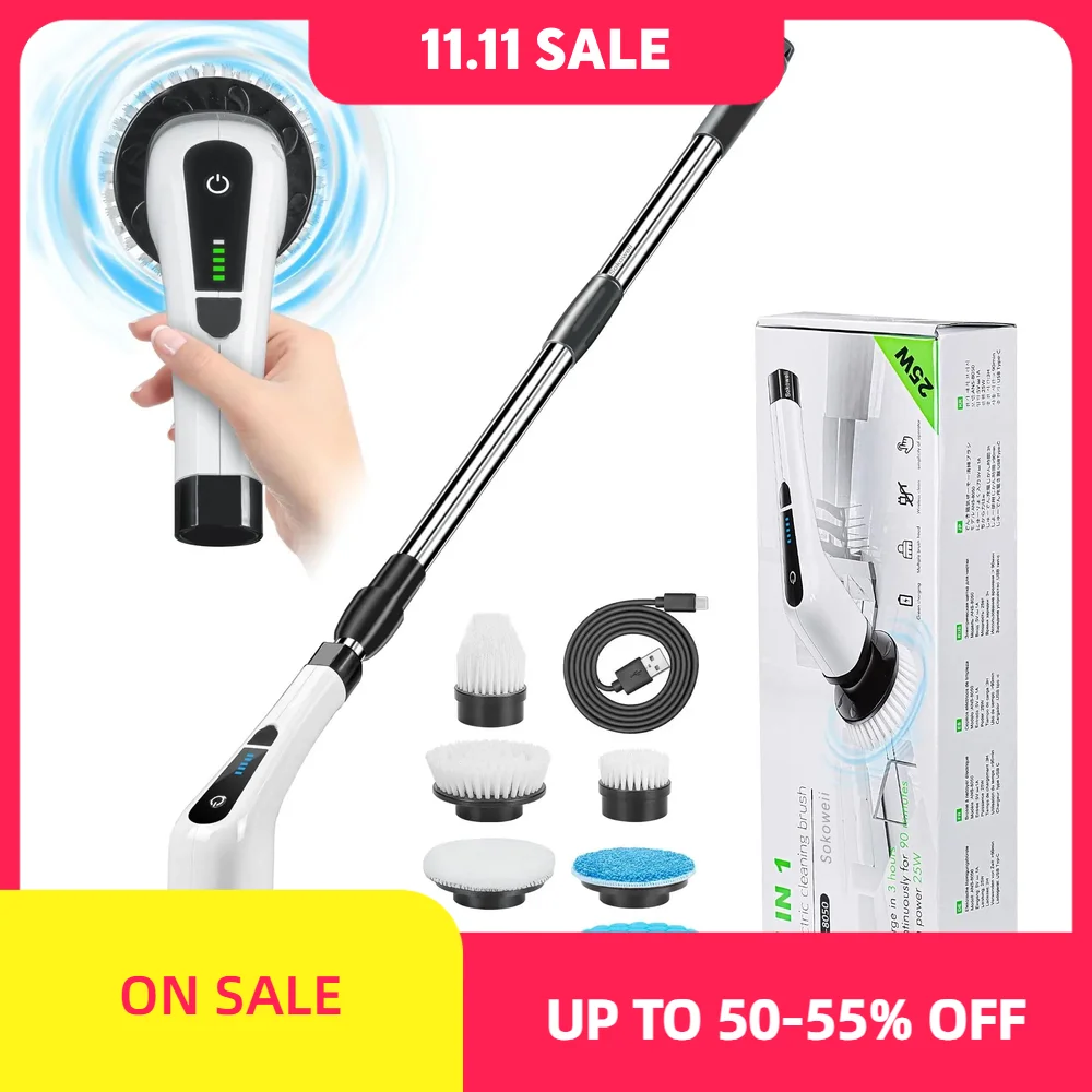 Cordless Electric Turbo Scrub Cleaning Brush Multifunctional Long Handle Spin Scrubber Bathroom Accessories 7/9 In 1